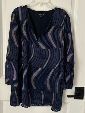 Lafayette 148 New York Sela Navy & Gray Geometric Print Tunic Top